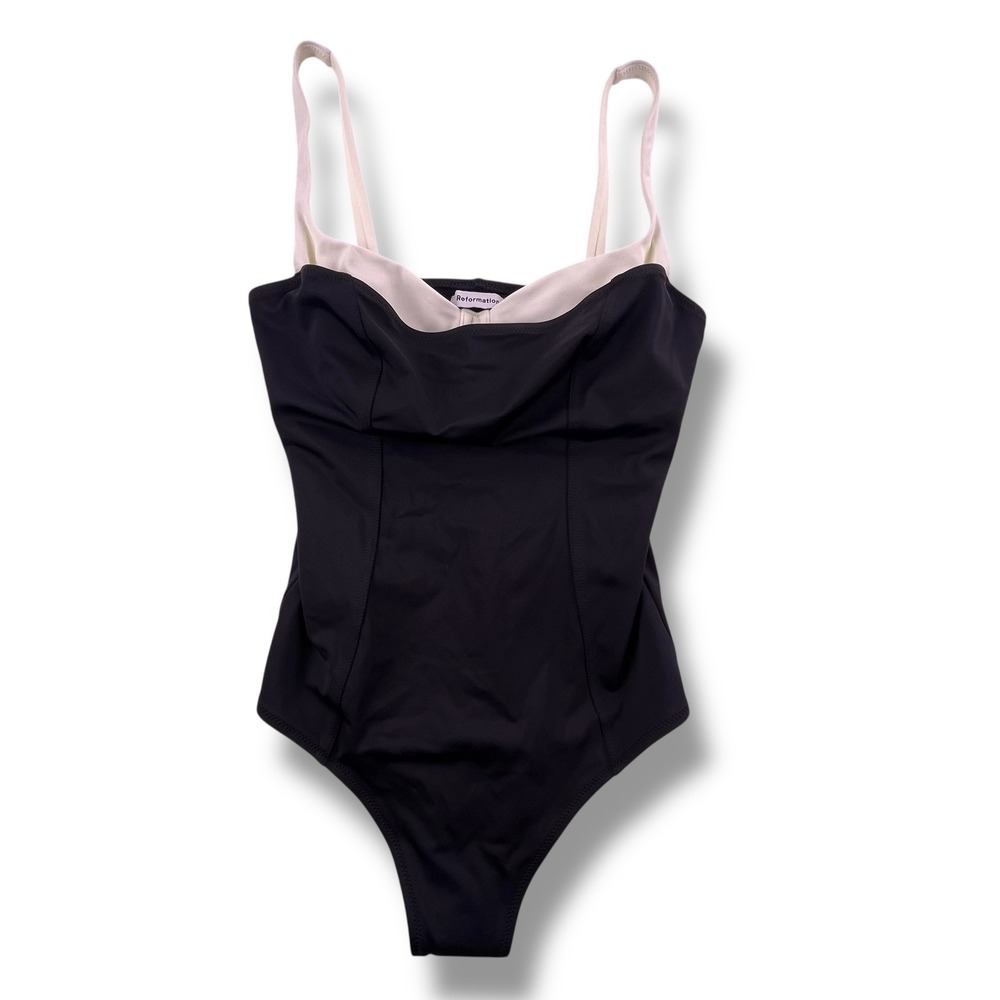 Reformation Black Cream Tossa One Piece Swimsuit Econyl Regenerated Nylon Size S